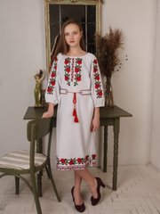 Стильное нежное женское платье с вышивкой цветами (gpv-126-01), 40, лен, тиар