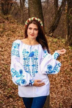 Вишукана ніжна вишиванка блуза для жінок (GNM-02176), 40, льон білого кольору