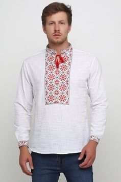 Сорочка біла чоловіча вишита гладдю Сніжинка (M-412-6), 46