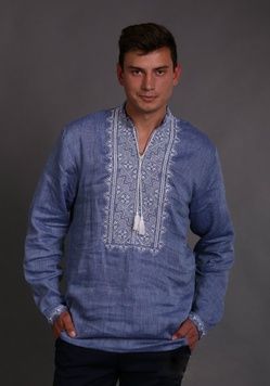Естетна лляна вишиванка кольору джинс для чоловіків (NB-2004.1), 42