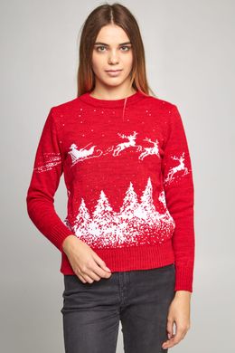 Семейные красные свитера с оленями (UKRS-8843-9941-6627-6627), шерсть, акрил