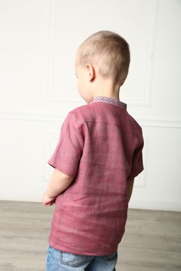 Вышиванка для мальчика красно-синий меланж Параллель (SRd-451-105-L), 110, лен