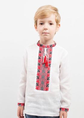 Традиционная белая вышиванка "Стиль" из льна с красно-чёрным орнаментом для мальчиков (SRd-451-112-L), 116