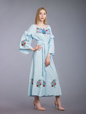 Вишита літня сукня з квітами для жінок (D-070-01), 40, льон