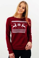 Різдвяний червоний светр для жінок з оленями (FM-0529), XS, бавовна