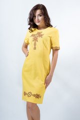 Жовта лляна сукня "Вишуканість" з геометричною вишивкою для жінок (PL-022-111-L-ylw), 40