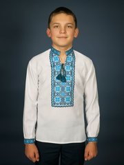 Контрастная украинская вышиванка с сине-чёрным орнаментом из полотна для мальчиков или юношей (chsv-17-04-d), 26, лен