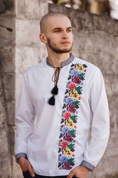 Чоловіча вишита сорочка з довгими рукавами (S-081-01), 40, віскоза