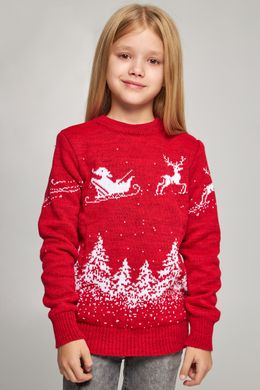 Вязаный красный с оленями свитер для девочки (UKRS-6627), 122, шерсть, акрил