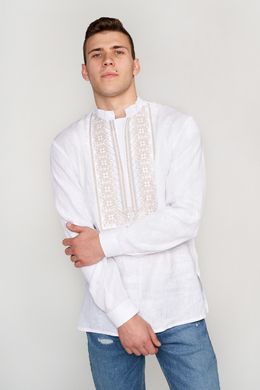 Чоловіча вишита сорочка біла UKR-1182, 58, льон