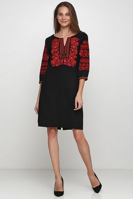 Платье женское черное с красным орнаментом (М-1077-3), 42