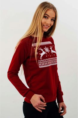Різдвяний червоний светр для жінок з оленями (FM-0529), XS, бавовна