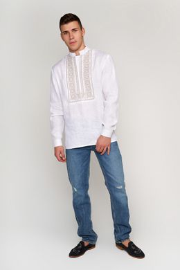 Чоловіча вишита сорочка біла UKR-1182, 58, льон