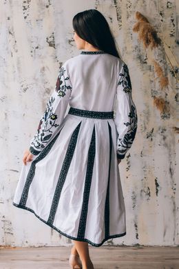 Вышитое красивое белое платье женское (D-143-01), 40, лен