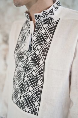 Вышиванка белая мужская "Отаман" с черной вышивкой (Sr-401-184-L-whtblk), 46, льон