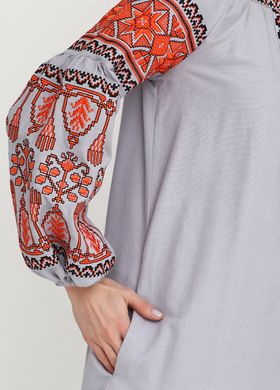 Полотняное серое платье "Роскошь" с живописной вышивкой для женщин (PL-035-150-D), 42
