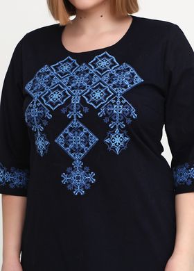 Темно-синє лляне плаття стильного дизайну з українською вишивкою для жінок (gpv-16-02), 52, льон, тіар