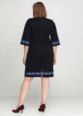 Темно-синє лляне плаття стильного дизайну з українською вишивкою для жінок (gpv-16-02), 52, льон, тіар