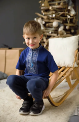 Вышиванка для мальчика "Карпатская" темно-синяя с коротким рукавом (LS-630367821-92), 92, хлопок