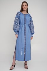 Опт. Вишита жіноча сукня блакитного кольору DB-grt-0007, S, льон