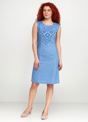 Льняное приталенное платье голубого цвета с вышивкой крестиком (gpv-17-10), 40, лен, тиар