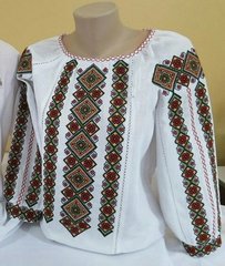 Украинская вышитая сорочка из домотканого полотна с богатым орнаментом для женщин (GNM-01718), 40, домотканое полотно белое