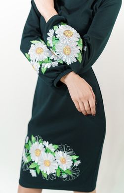 Трикотажне плаття з вишивкою Букет ромашок зеленого кольору для жінок (PL-006-060-Tr), 42