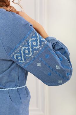 Вишиванка жіноча блакитна на домотканому полотні (GNM-01619), 38, домоткане полотно