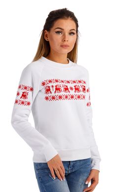 Різдвяний білий світшот для жінок з оленями (UKRS-8818), XS, трикотаж
