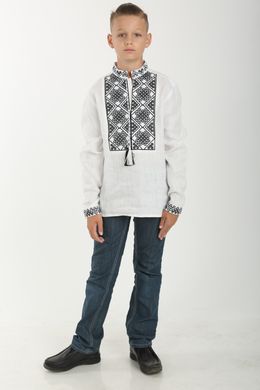 Вышиванка для мальчика белого цвета Атаман с черной вышивкой (SRd-452-184-L), 152, лен