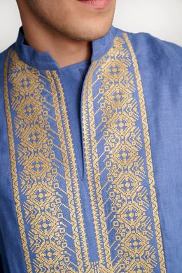 Чоловіча вишита сорочка блакитна UKR-1184, 56, льон