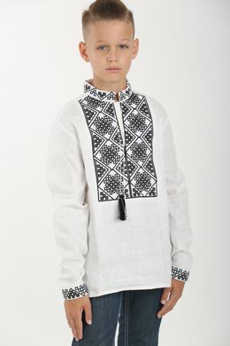 Вишиванка для хлопчика білого кольору Отаман з чорною вишивкою (SRd-452-184-L), 152, льон