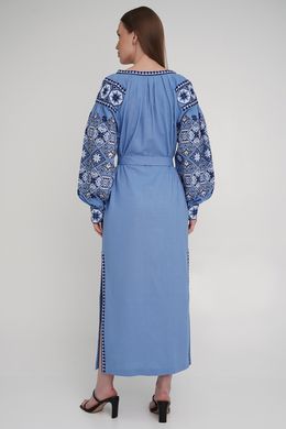 Опт. Вишита жіноча сукня блакитного кольору DB-grt-0007, S, льон