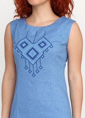 Лляне приталене плаття блакитного кольору з вишивкою хрестиком (gpv-17-10), 40, льон, тіар