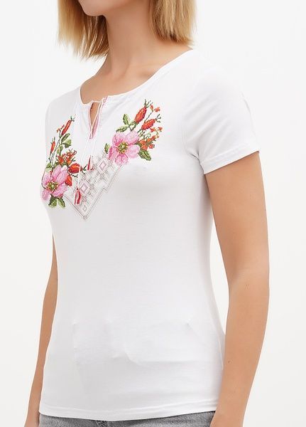 Жіноча вишита футболка біла "Шипшина" (LS-91210208-44), XL, віскоза