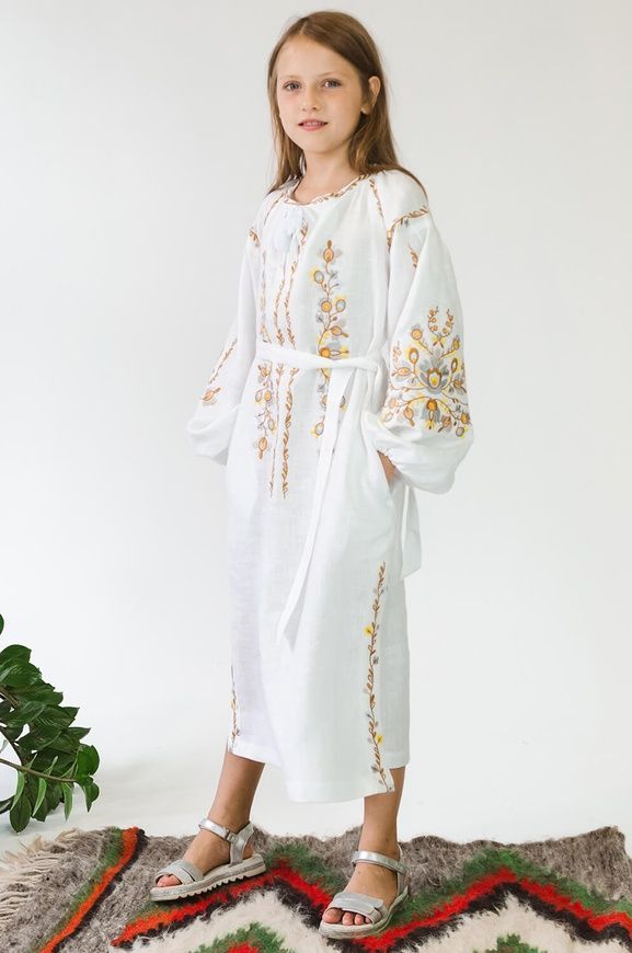 Вишита сукня для дівчинки White 5 UKR-0222, 152, льон