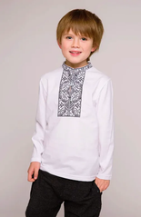 Вишиванка для хлопчика "Подільська" біла з довгим рукавом з сірою вишивкою (LS-95232170-92), 92, бавовна