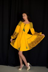 Короткое желтое платье с пышной вышивкой в стиле бохо (ЛА-8), 42
