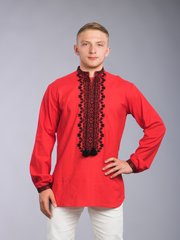 Неймовірно красива і стильна чоловіча сорочка червоного кольору (chsv-62-01), 40, льон
