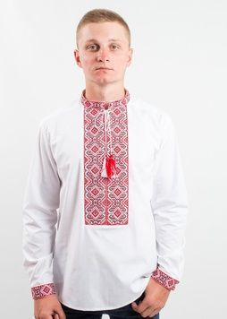 Сорочка-вишиванка "Лабіринт" із білої сорочкової тканини з класичним орнаментом для чоловіків (SRs-401-156-B), 46