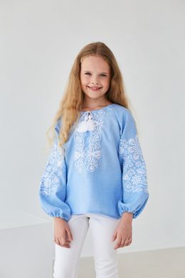 Вышиванка для девочки голубая "Орнамент" с белой вышивкой (mrg-rd204-8888), 104, бязь
