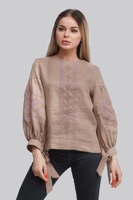 Жіноча вишиванка блузка с бантами Сoffee UKR-5188, 50