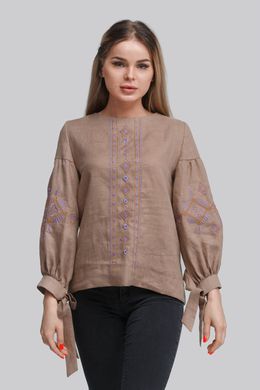 Жіноча вишиванка блузка с бантами Сoffee UKR-5188, 50