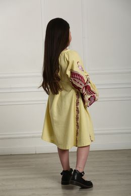 Вишите плаття лимонне для дівчинки Птаха (PLd-134-092-L), 116, льон