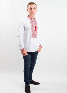 Сорочка-вишиванка "Лабіринт" із білої сорочкової тканини з класичним орнаментом для чоловіків (SRs-401-156-B), 46