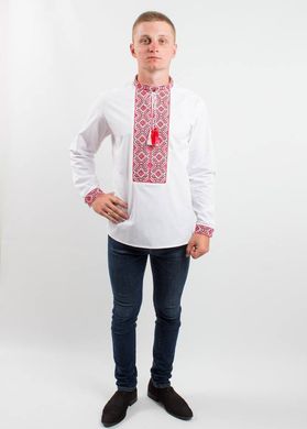 Сорочка-вышиванка "Лабиринт" из белой рубашечной ткани с классическим орнаментом для мужчин (SRs-401-156-B), 46