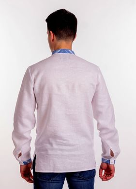 Чоловіча лляна вишиванка білого кольору з синім орнаментом (FM-4010), S, льон