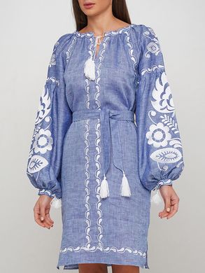 Невероятно красивое женское платье синего цвета с узорами (gnm-02289), 42