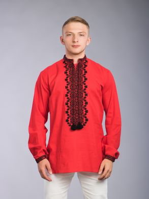 Невероятно красивая и стильная мужская рубашка красного цвета (chsv-62-01), 40, лен