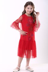 Вишите плаття для дівчинки червоного кольору "Квіткове" (PLd-116-082-Tr), 152